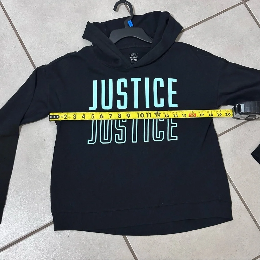 Justice‎ Active Girls Black Hoodie Long Sleeve Logo Shirt Size 12/14
